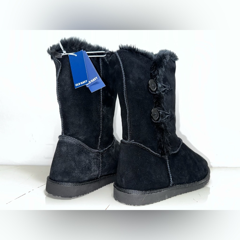 Old Navy black Mid-Calf faux Ugg boots with buttons NWT - Picture 4 of 8